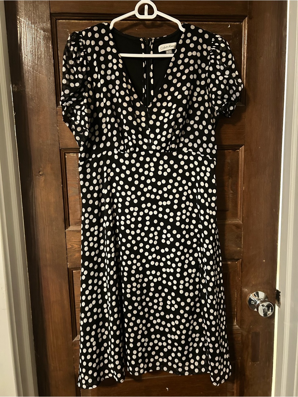 Calvin Klein Versatile Black and White Polka Dot Midi Dress